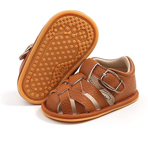 RVROVIC Baby Jungen Mädchen Sandalen Weiche Sohle Sommer Säugling Krippe Schuhe Leicht Kleinkind Prewalker Outdoor Walking Schuhe, 1-Braun, 0-6 Monate von RVROVIC