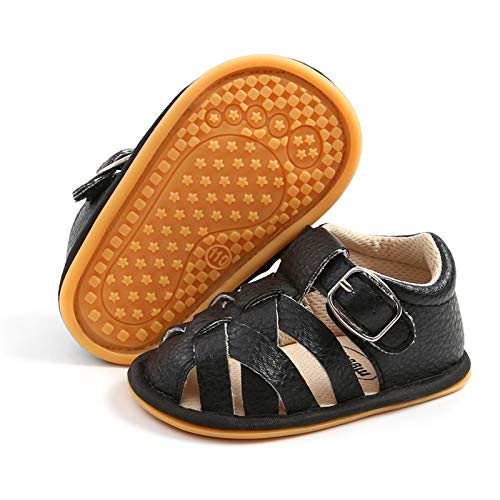 RVROVIC Baby Jungen Mädchen Sandalen Weiche Sohle Sommer Säugling Krippe Schuhe Leicht Kleinkind Prewalker Outdoor Walking Schuhe, 1-Schwarz, 0-6 Monate von RVROVIC