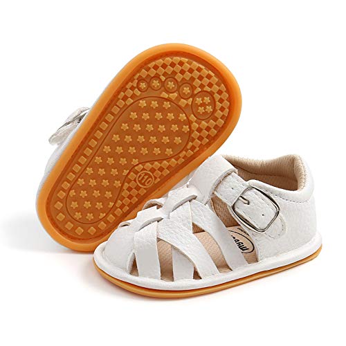 RVROVIC Baby Jungen Mädchen Sandalen Weiche Sohle Sommer Säugling Krippe Schuhe Leicht Kleinkind Prewalker Outdoor Walking Schuhe, 1-Weiß, 0-6 Monate von RVROVIC