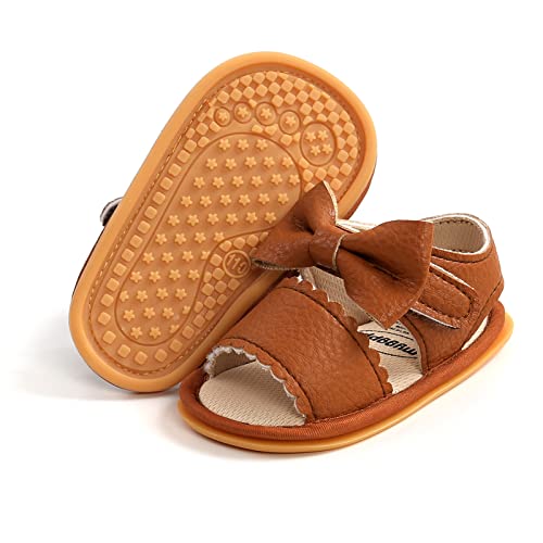 RVROVIC Baby Jungen Mädchen Sandalen Weiche Sohle Sommer Schuhe Leicht Bowknoten Kleinkind Outdoor Walking Schuhe(0-6 Monate,1-Braun) von RVROVIC