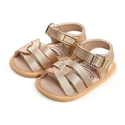 RVROVIC Baby Jungen Mädchen Sandalen Weiche Sohle Sommer Schuhe Leicht Klassisch Kleinkind Outdoor Walking Schuhe(0-6 Monate,2-Gold) von RVROVIC