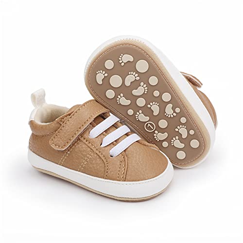 RVROVIC Baby Jungen Mädchen Sneaker Anti-Rutsch Oxford Loafer Flats Säugling Kleinkind PU Leder Weiche Sohle Baby Schuhe(0-6 Monate,4-Braun) von RVROVIC