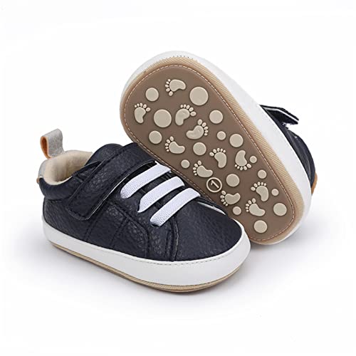 RVROVIC Baby Jungen Mädchen Sneaker Anti-Rutsch Oxford Loafer Flats Säugling Kleinkind PU Leder Weiche Sohle Baby Schuhe(0-6 Monate,4-DunkeBlau) von RVROVIC