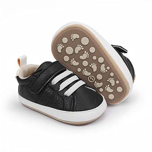 RVROVIC Baby Jungen Mädchen Sneaker Anti-Rutsch Oxford Loafer Flats Säugling Kleinkind PU Leder Weiche Sohle Baby Schuhe(0-6 Monate,4-Schwarz) von RVROVIC