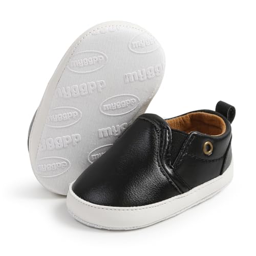 RVROVIC Baby Jungen Mädchen Sneaker Anti-Rutsch Oxford Loafer Flats Säugling Kleinkind PU Leder Weiche Sohle Baby Schuhe(0-6 Monate,6-Schwarz) von RVROVIC