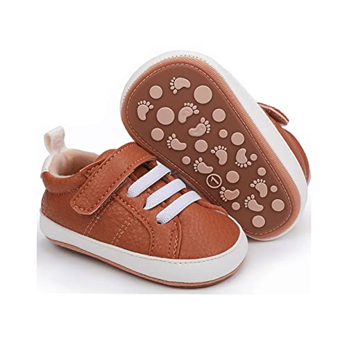 RVROVIC Baby Jungen Mädchen Sneaker Anti-Rutsch Oxford Loafer Flats Säugling Kleinkind PU Leder Weiche Sohle Baby Schuhe(12-18 Monate,4-DunkeBraun) von RVROVIC