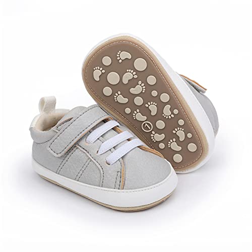 RVROVIC Baby Jungen Mädchen Sneaker Anti-Rutsch Oxford Loafer Flats Säugling Kleinkind PU Leder Weiche Sohle Baby Schuhe(12-18 Monate,4-Grau) von RVROVIC