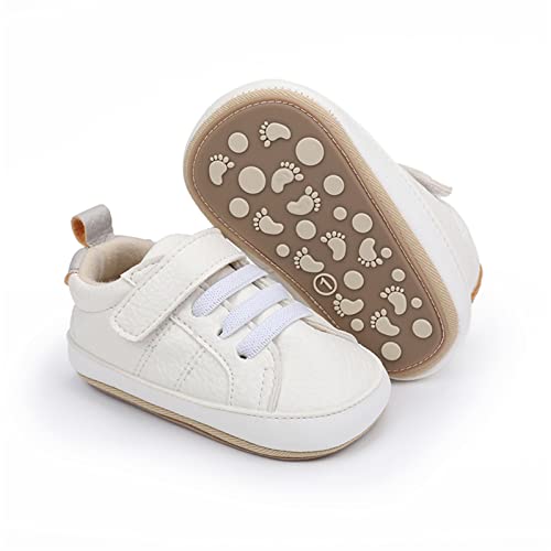 RVROVIC Baby Jungen Mädchen Sneaker Anti-Rutsch Oxford Loafer Flats Säugling Kleinkind PU Leder Weiche Sohle Baby Schuhe(12-18 Monate,4-Weiß) von RVROVIC