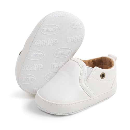 RVROVIC Baby Jungen Mädchen Sneaker Anti-Rutsch Oxford Loafer Flats Säugling Kleinkind PU Leder Weiche Sohle Baby Schuhe(12-18 Monate,6-Weiß) von RVROVIC