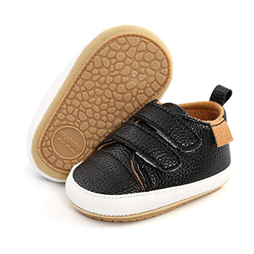 RVROVIC Baby Jungen Mädchen Sneaker Anti-Rutsch Oxford Loafer Flats Säugling Kleinkind PU Leder Weiche Sohle Baby Schuhe(6-12 Monate,3-Schwarz) von RVROVIC