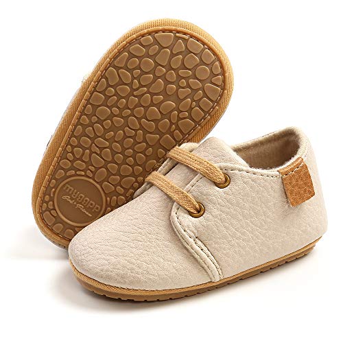 RVROVIC Baby Jungen Mädchen Sneaker Anti-Rutsch Oxford Loafer Flats Säugling Kleinkind PU Leder Weiche Sohle Baby Schuhe, Beige - 1 Beige - Größe: 6-12 Monate von RVROVIC