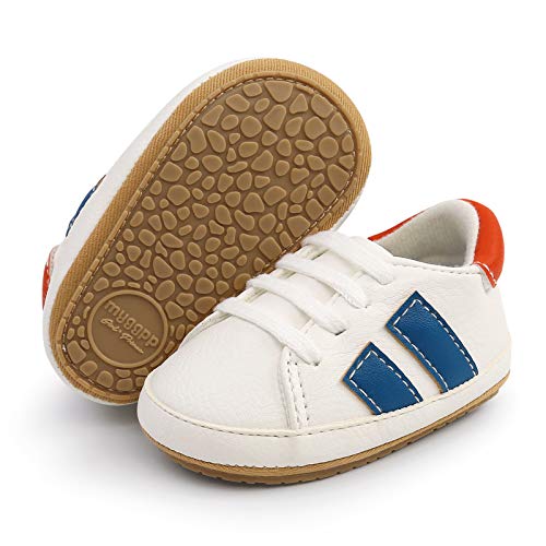 RVROVIC Baby Jungen Mädchen Sneaker Anti-Rutsch Oxford Loafer Flats Säugling Kleinkind PU Leder Weiche Sohle Baby Schuhe, Blau - 2 Weiß Blau - Größe: 0-6 Monate von RVROVIC