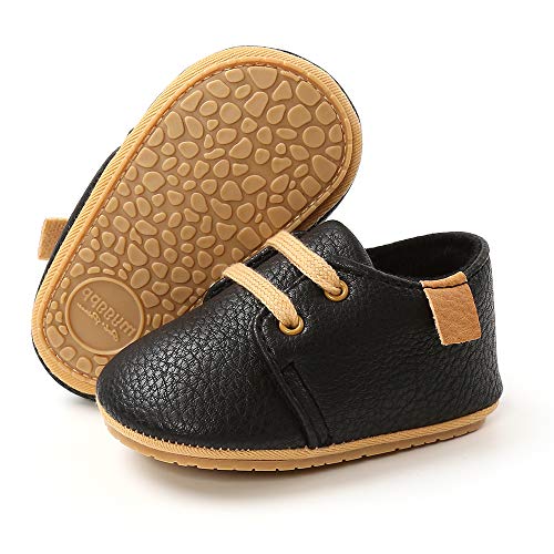 RVROVIC Baby Jungen Mädchen Sneaker Anti-Rutsch Oxford Loafer Flats Säugling Kleinkind PU Leder Weiche Sohle Baby Schuhe, Schwarz - 1 Schwarz - Größe: 0-6 Monate von RVROVIC