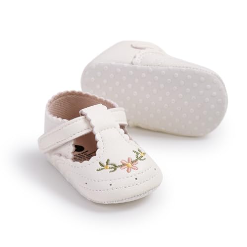 RVROVIC Baby Mädchen Mokassins Prinzessin Mary Jane Flache Kleider Schuhe Kleinkind Premium Leichte Weiche Sohle Krippe Schuhe(12-18 Monate,Weiß) von RVROVIC