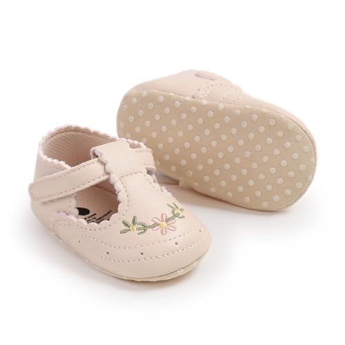 RVROVIC Baby Mädchen Mokassins Prinzessin Mary Jane Flache Kleider Schuhe Kleinkind Premium Leichte Weiche Sohle Krippe Schuhe(6-12 Monate,Apricot) von RVROVIC