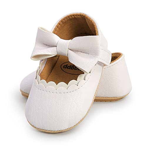 RVROVIC Baby Mädchen Mokassins Prinzessin Mary Jane Flache Kleider Schuhe - Premium Leichte Weiche Sohle Krippe Kleinkind (0-6 Monate, Bogenknoten Weiß) von RVROVIC