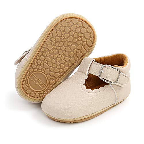 RVROVIC Baby Mädchen Mokassins Prinzessin Mary Jane Flache Kleider Schuhe Premium Leichte Weiche Sohle Krippe Schuhe Kleinkind Schuhe, Beige - A1 Beige - Größe: 0-6 Monate von RVROVIC