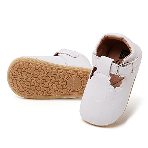 RVROVIC Baby Mädchen Mokassins Prinzessin Mary Jane Flache Kleider Schuhe Premium Leichte Weiche Sohle Krippe Schuhe Kleinkind Schuhe, Weiß - A1 Weiß - Größe: 12-18 Monate von RVROVIC