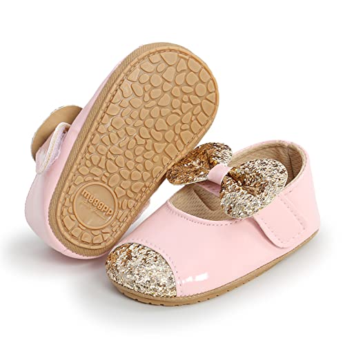 RVROVIC Baby Mädchen Mokassins Säugling Prinzessin Glitzern Premium Leichte weiche Sohle Prewalker Kleinkind Mädchen Schuhe(0-6 Monate,1-Rosa) von RVROVIC