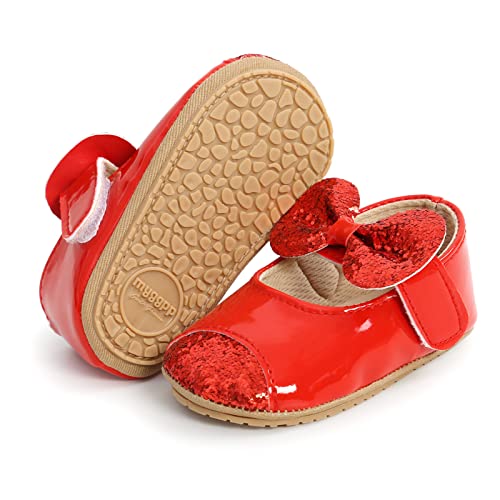 RVROVIC Baby Mädchen Mokassins Säugling Prinzessin Glitzern Premium Leichte weiche Sohle Prewalker Kleinkind Mädchen Schuhe(0-6 Monate,1-Rot) von RVROVIC