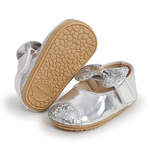 RVROVIC Baby Mädchen Mokassins Säugling Prinzessin Glitzern Premium Leichte weiche Sohle Prewalker Kleinkind Mädchen Schuhe(0-6 Monate,1-Silber) von RVROVIC