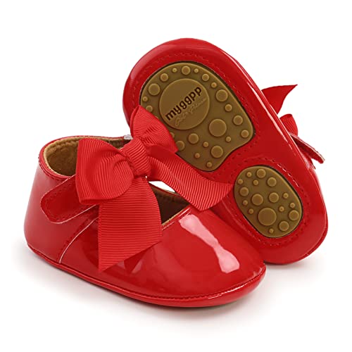 RVROVIC Baby Mädchen Mokassins Säugling Prinzessin Glitzern Premium Leichte weiche Sohle Prewalker Kleinkind Mädchen Schuhe(0-6 Monate,3-Rot) von RVROVIC