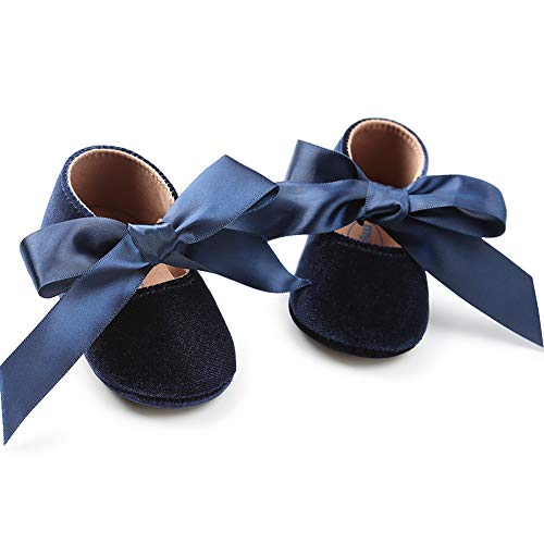 RVROVIC Baby Mädchen Mokassins Säugling Prinzessin Glitzern Premium Leichte weiche Sohle Prewalker Kleinkind Mädchen Schuhe(0-6 Monate,4-Navy Blau) von RVROVIC