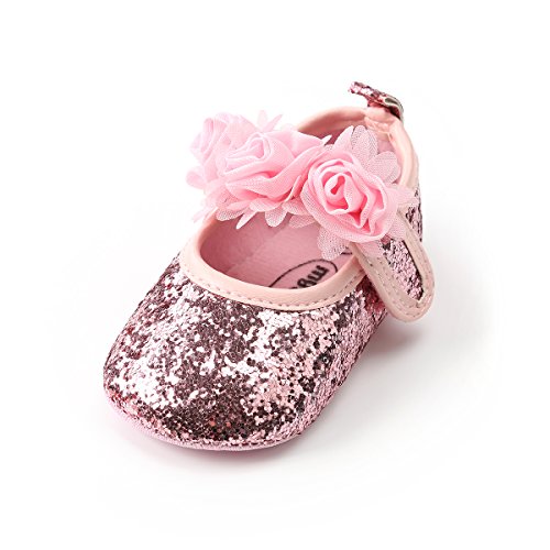 RVROVIC Baby Mädchen Mokassins Säugling Prinzessin Glitzern Premium Leichte weiche Sohle Prewalker Kleinkind Mädchen Schuhe(0-6 Monate,7-Rosa) von RVROVIC