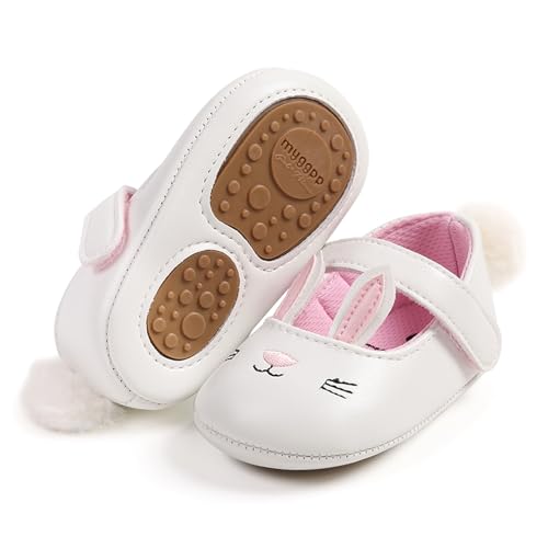 RVROVIC Baby Mädchen Mokassins Säugling Prinzessin Glitzern Premium Leichte weiche Sohle Prewalker Kleinkind Mädchen Schuhe(0-6 Monate,8-Rabbit Weiß) von RVROVIC