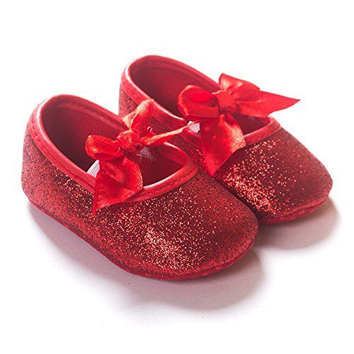 RVROVIC Baby Mädchen Mokassins Säugling Prinzessin Glitzern Premium Leichte weiche Sohle Prewalker Kleinkind Mädchen Schuhe(0-6 Monate,8-Rot) von RVROVIC