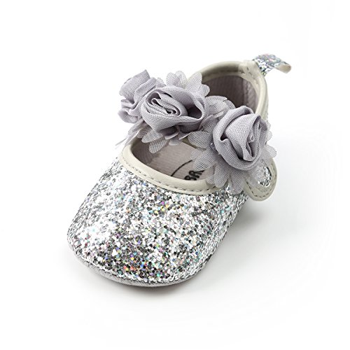 RVROVIC Baby Mädchen Mokassins Säugling Prinzessin Glitzern Premium Leichte weiche Sohle Prewalker Kleinkind Mädchen Schuhe(12-18 Monate,7-Silber) von RVROVIC