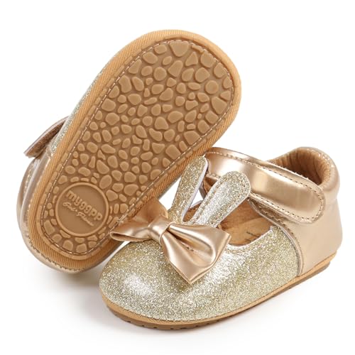 RVROVIC Baby Mädchen Mokassins Säugling Prinzessin Glitzern Premium Leichte weiche Sohle Prewalker Kleinkind Mädchen Schuhe(12-18 Monate,8-Rabbit Gold) von RVROVIC