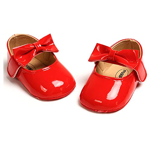 RVROVIC Baby Mädchen Mokassins Säugling Prinzessin Glitzern Premium Leichte weiche Sohle Prewalker Kleinkind Mädchen Schuhe(6-12 Monate,2-Rot) von RVROVIC