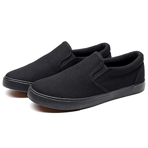 RVROVIC Damen Canvas Slip-On Sneakers Weiche Wanderschuhe Flache Loafer mit Gummisohle（Alles Schwarz,39 EU von RVROVIC