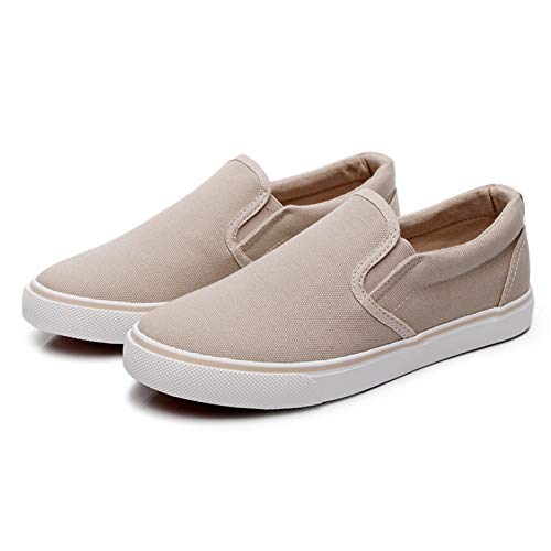 RVROVIC Damen Canvas Slip-On Sneakers Weiche Wanderschuhe Flache Loafer mit Gummisohle（Khaki,37 EU von RVROVIC