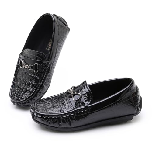RVROVIC Kinder Mädchen Jungen Slip-on Loafers Oxford PU Leder Flaches Schuhe Casual Moccasin Schuhe für Kleinkind Kind,schwarz,27 EU von RVROVIC