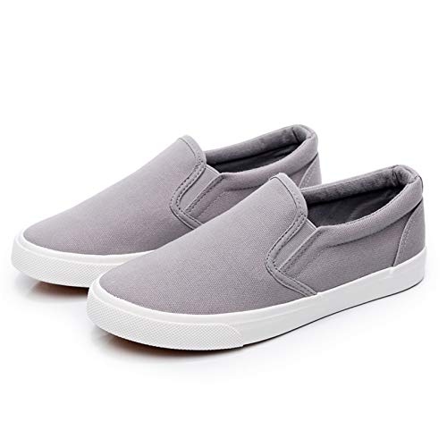 RVROVIC Damen Canvas Slip-On Sneakers Weiche Wanderschuhe Flache Loafer mit Gummisohle（Grau,37 EU von RVROVIC