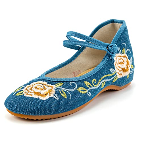 RVROVIC Mode Damenschuh Walking Tanz Stickerei Vintage Mary Jane Flats von RVROVIC