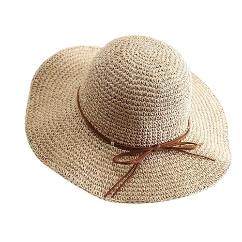 RVROVIC Women's Floppy Straw Sun Hat Foldable Summer Beach Hat Packable Roll Up Wide Brim Crochet Bucket Hat,Beige von RVROVIC