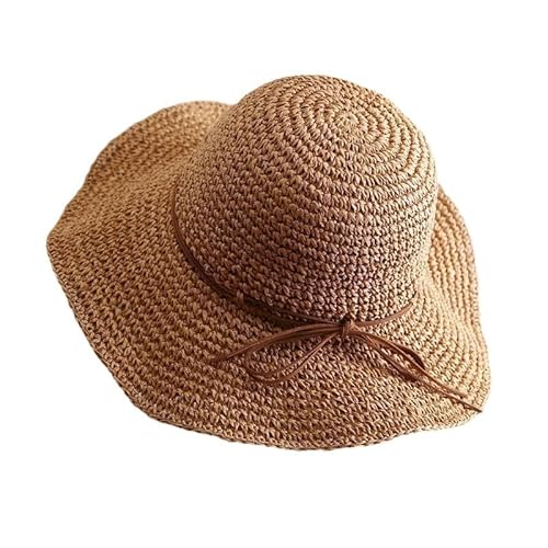 RVROVIC Women's Floppy Straw Sun Hat Foldable Summer Beach Hat Packable Roll Up Wide Brim Crochet Bucket Hat,Khaki von RVROVIC