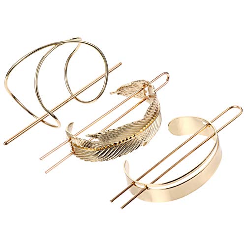 3pcs Hair Cuff Bun Alloy Round Top Hair Bun Holder Minimalist Hair Clip Vintage Hair Pin Clips Stick Wedding Hair Barrettes for Women Hair Accessories Golden von RVUEM