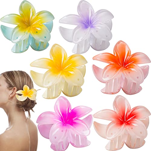 6 PCS Flower Hair Clips Hawaiian Claw Clips for Women Cute Plumeria Hair Clip Big Flower Claw Clip Non Slip Hair Catch Barrettes Jaw Clamps for Girls Thick Thin Hair Large Hair Accessories(6 Colors) von RVUEM