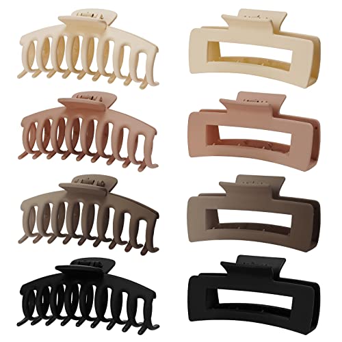 Large Hair Claw Clips,8 Pack 4.3"Hair Clips for Women and Girls, Hair Claw Clips for Women Thick Hair & Thin Hair,90's Vintage big Jaw Clips ,Strong Claw Clips(Cream,Light Pink, Dark Brown,Black) von RVUEM