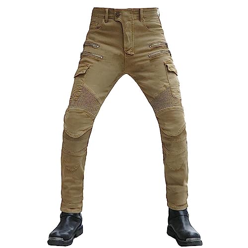 RVUEM Bikerhose, Slim Fit Motorradjeans FüR Damen, Schutzhose, Cargo Motorradjeans, Denim Motorradhose, Mit Protektoren Knie Und HüFtprotektoren,Khaki,Size: L von RVUEM