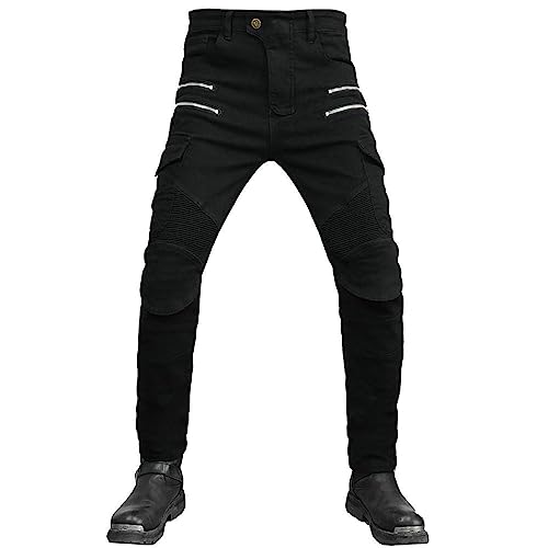 RVUEM Bikerhose, Slim Fit Motorradjeans FüR Damen, Schutzhose, Cargo Motorradjeans, Denim Motorradhose, Mit Protektoren Knie Und HüFtprotektoren,Schwarz,Size: L von RVUEM