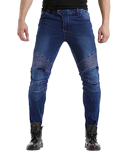 RVUEM Motorradjeans FüR Herren, Motorradhosen, Schutzhose, Reitjeans, Mit 2 Paar Abnehmbaren HüFt Und Kniepolstern, FüR Outdoor Sportarten,Blau,Size: 4XL von RVUEM