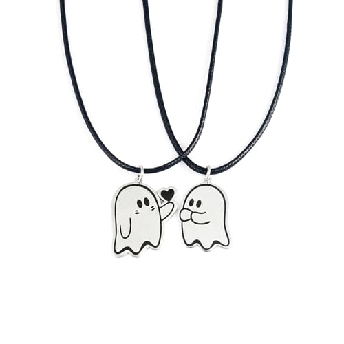 [RWAJZAX] 2 Stück Cartoon Geist Paar Anhänger Halskette charmante Männer Frauen Kette Krabicle Halloween Schmuck von RWAJZAX