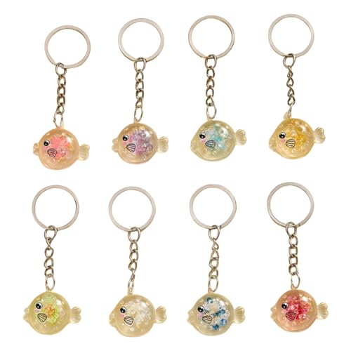 RWAJZAX 8pcs Noctilucent Puffer Fischschlüsselhalter Set Einzigartige Silikonpuffer Fischschlüsselkäse Set Nachtlicht Effekt Schlüssel Dekoration Weicher Gummischlüsselkette von RWAJZAX