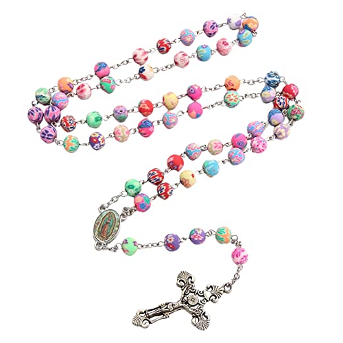 RWAJZAX Bunte Weiche Keramikkreuz Rosenkranz Halskette Heilige Mutter Maria Schmuck Für Geburtstag Hochzeit Festival Party Dekoration Cross Rosenkranz Halskette von RWAJZAX