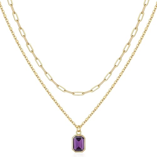 [RWAJZAX] Modische zweistöckige Halskette mit rechteckigem Anhänger und Dezember-Stein-Design für tägliche Verabredungen von RWAJZAX